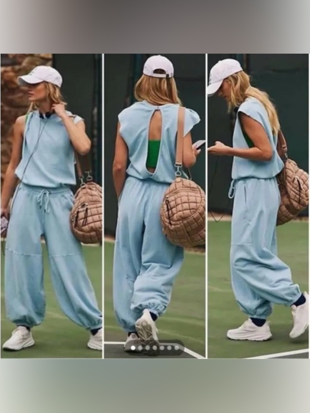 Free People Light Blue Sleeveless Jogger Jumpsuit with Back Cutout